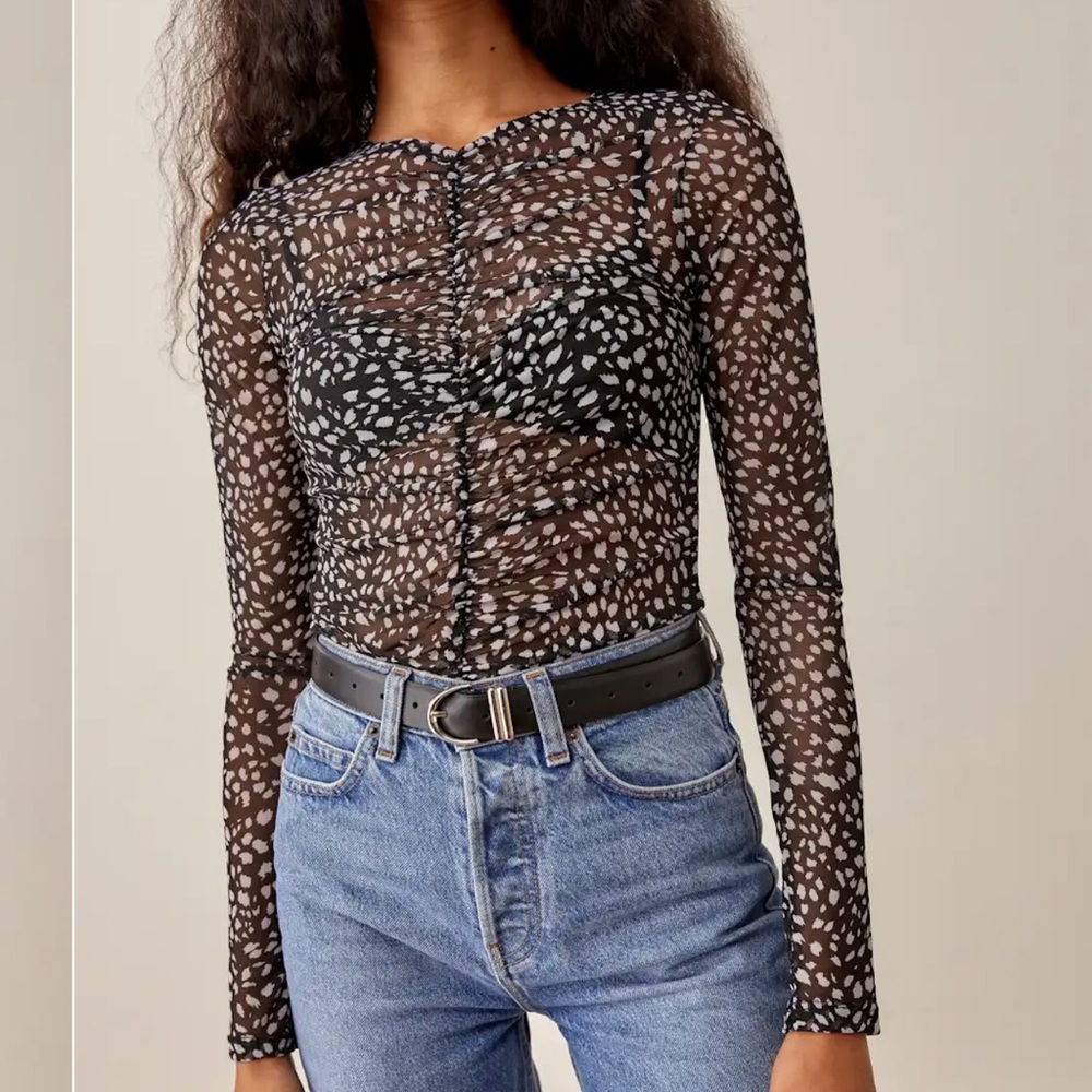 Reformation Wendie Sheer Ruched Long Sleeve Top